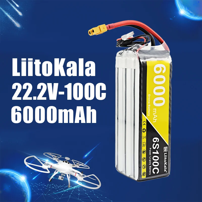 1-4pcs LiitoKala 6S Lipo 6000mAh 22.2V 100C Remote Control Model High Rate Lithium Battery Aircraft Accessories