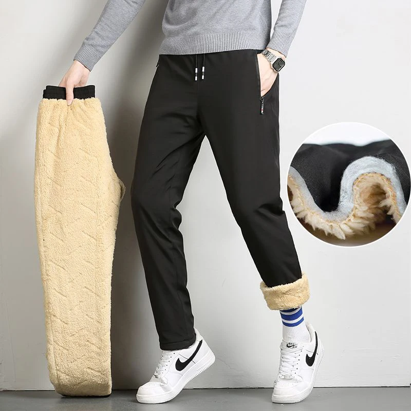 

Winter Fleece Pants Men Joggers Warm New Casual Thicked Lambswool Straight Sweatpants Male Oversized Fashion Black Trousers 8XL