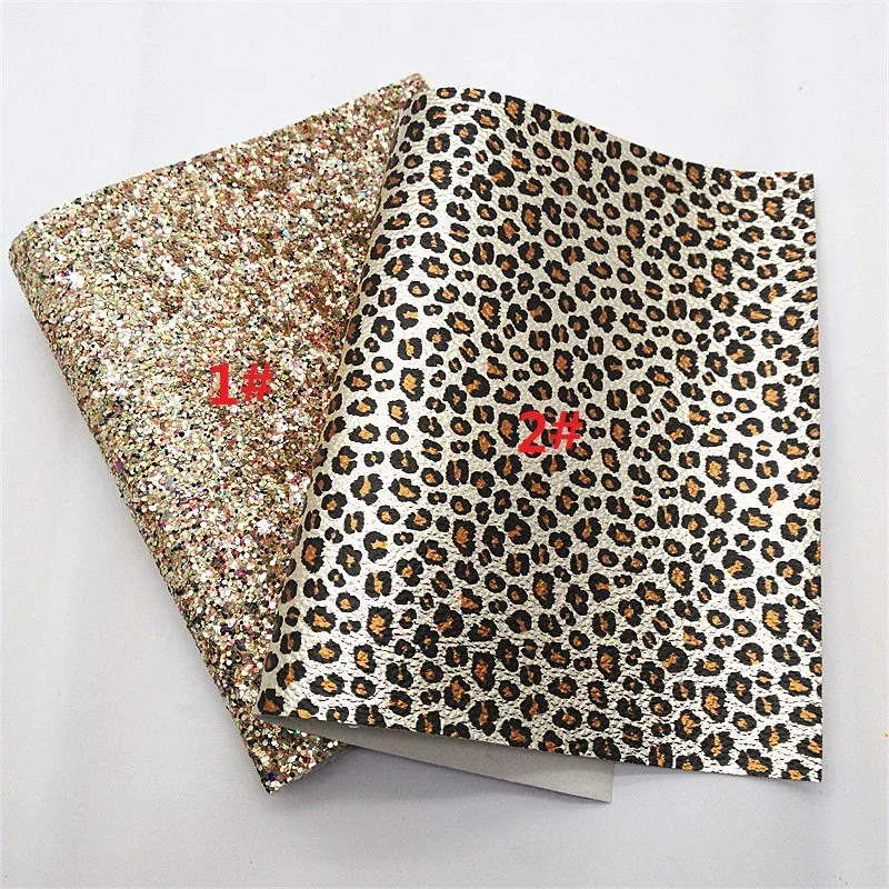 Fogli di pelle glitterata oro griglia in pelle sintetica goffrata floreale liscia pelle verniciata opaca vinile leopardo per fai da te 21x29CM Y474