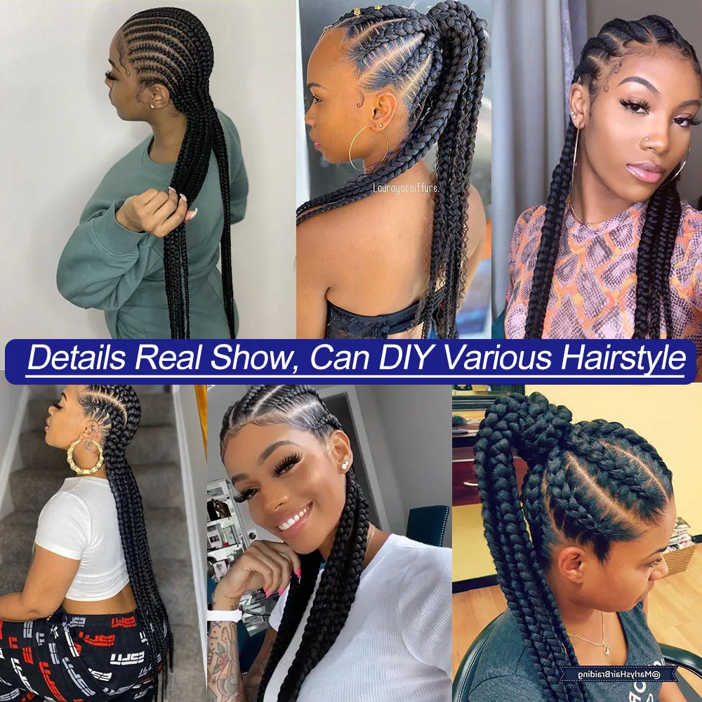 Black Full Lace Front Braided Wig Knotless Natural Box Braiding Frontal Wig with Baby Hair 36 Inch Synthetic Cornrow Braids Wig