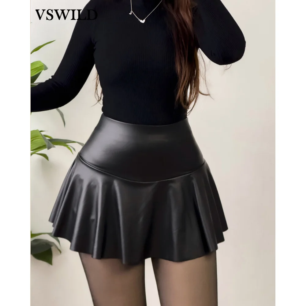 

Autumn Winter Women Y2K Streetwear PU Leather Mini Skirts High Waist Black Slim Casual A Line Skirts Korean Style Female