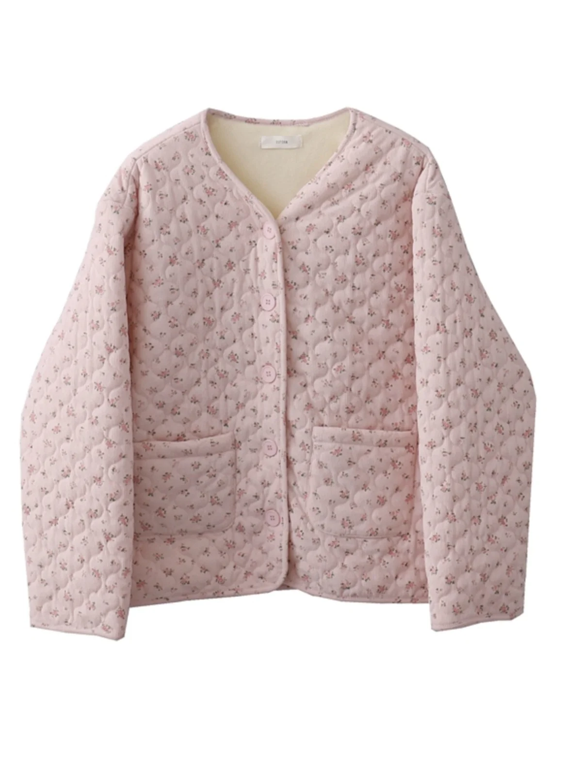 

Autumn Winter New Sle Sweet Loose Versatile Small Floral Corduroy Fce Lined Cotton Jaet Outerwear Women's Faion