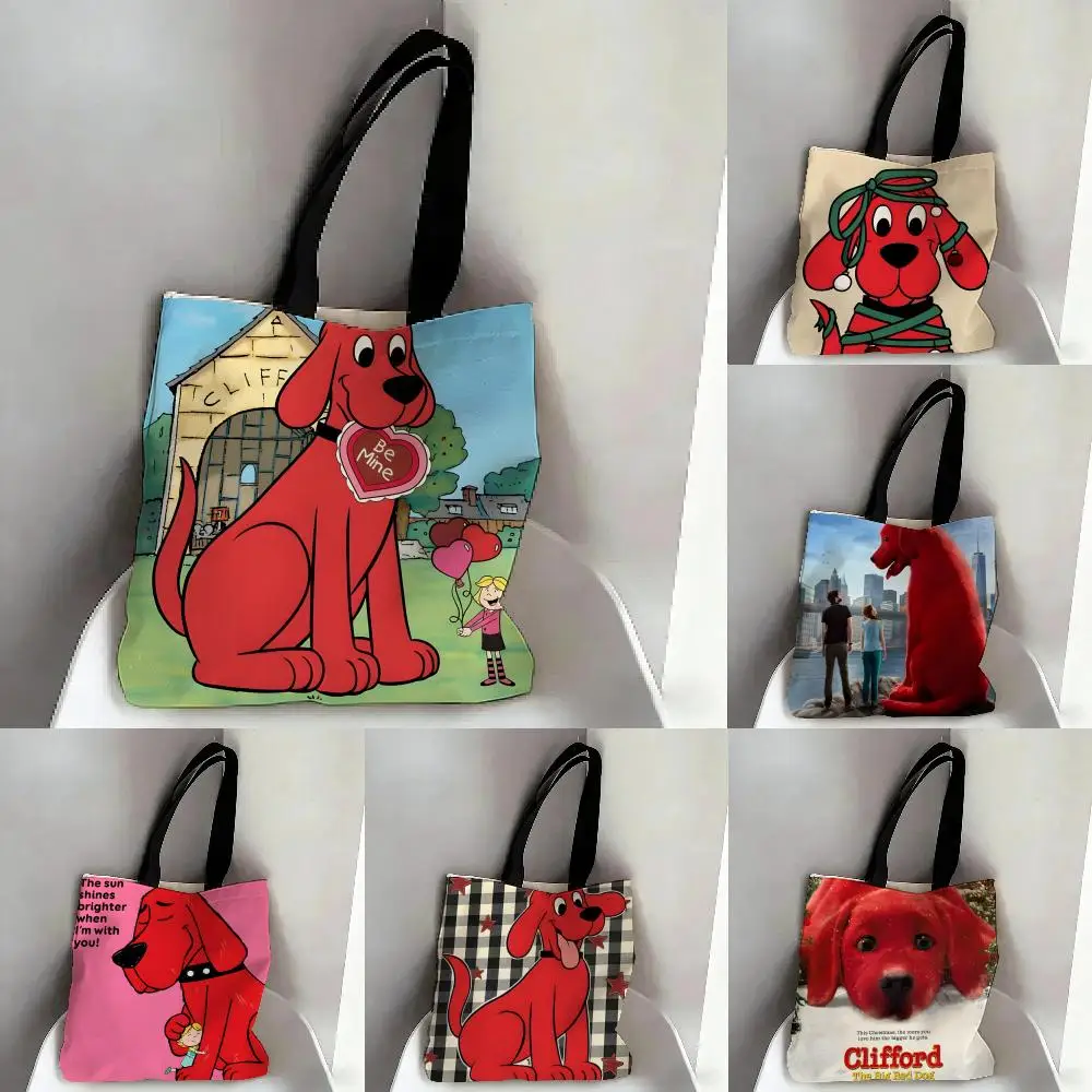 Storage Bags Tote Bag Travel Summer Beach Shoulder Bag Reusable Grocery Shopping Bag Comic Cartoon C-Clifford the Big Red Dog 2