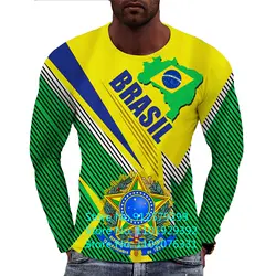 2022 Autumn New Mens Vintage Brazil Flag Long Sleeve T Shirts Fashion Harajuku Ethnic Printed Brasil Tee Shirts