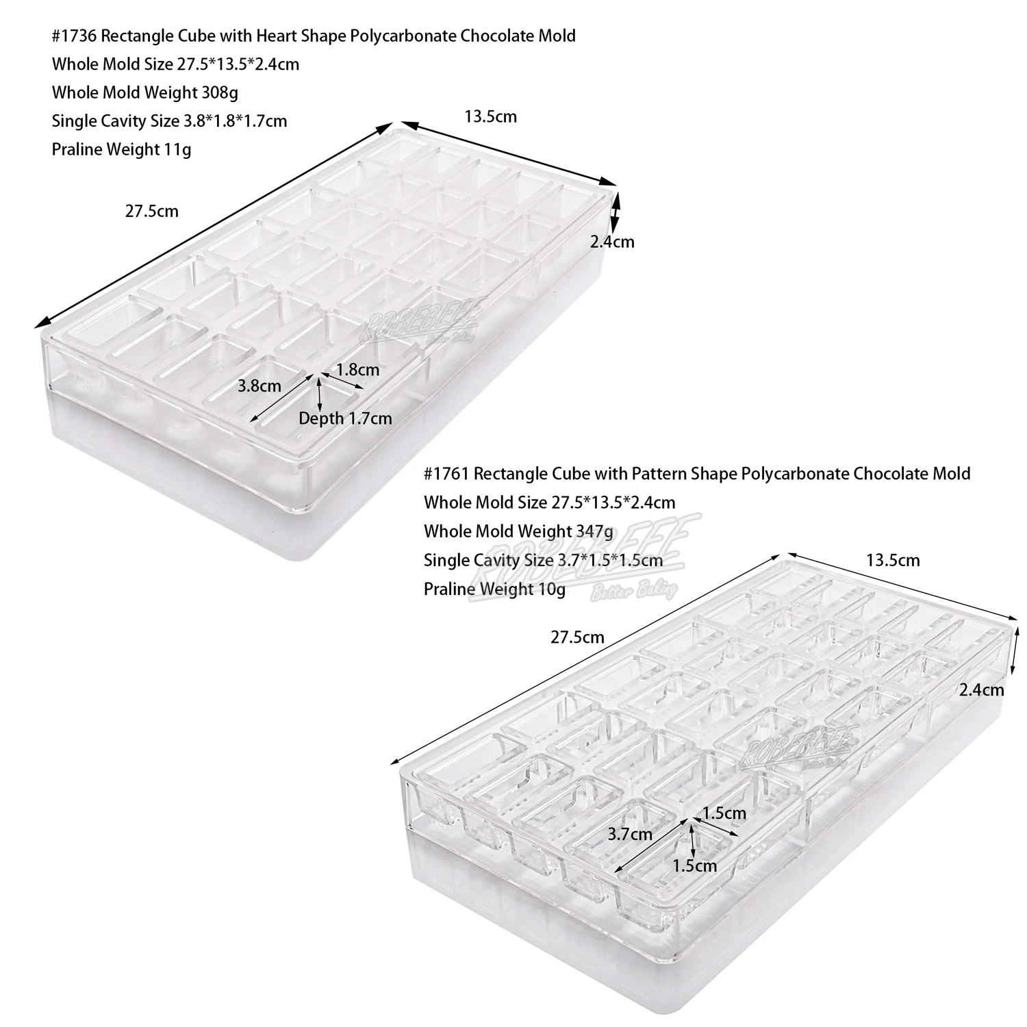 30 Caivites Rectangle Cube With Heart Pattern Shape Plastic Chocolate Mold Candy Maker Ice Molds For DIY Baking Gadgets and Tool
