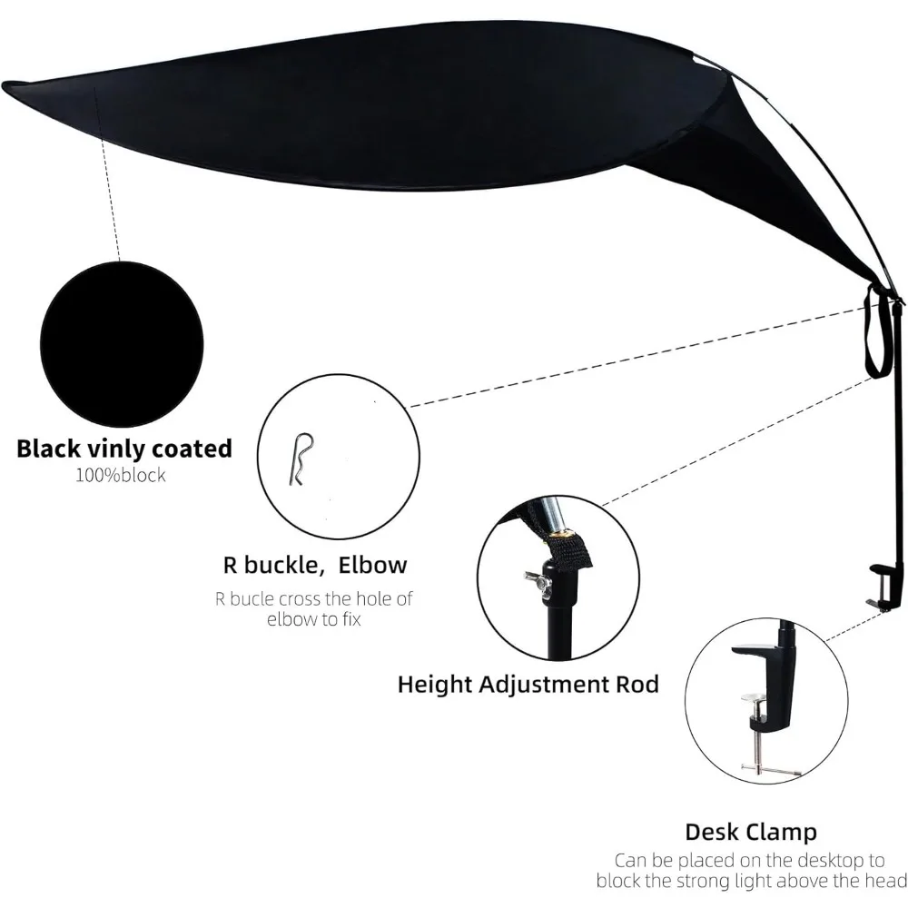 65" Office Cubicle Desk Shade for Light Sensitive Workers, Blocks Overhead Light in Black