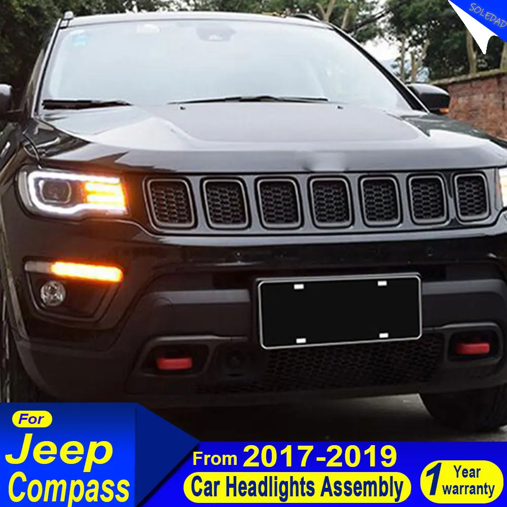 LED Head Lamp for Jeep Compass LED Headlight 2017-2021 Headlights Compass DRL Turn Signal High Beam Angel Eye Projector Lens
