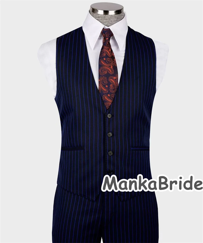 Trajes elegante Para Hombres Brown Striped Men's Suit for Wedding Groom Tuxedo 2 Vents Blazer Vest Pants Men Costume