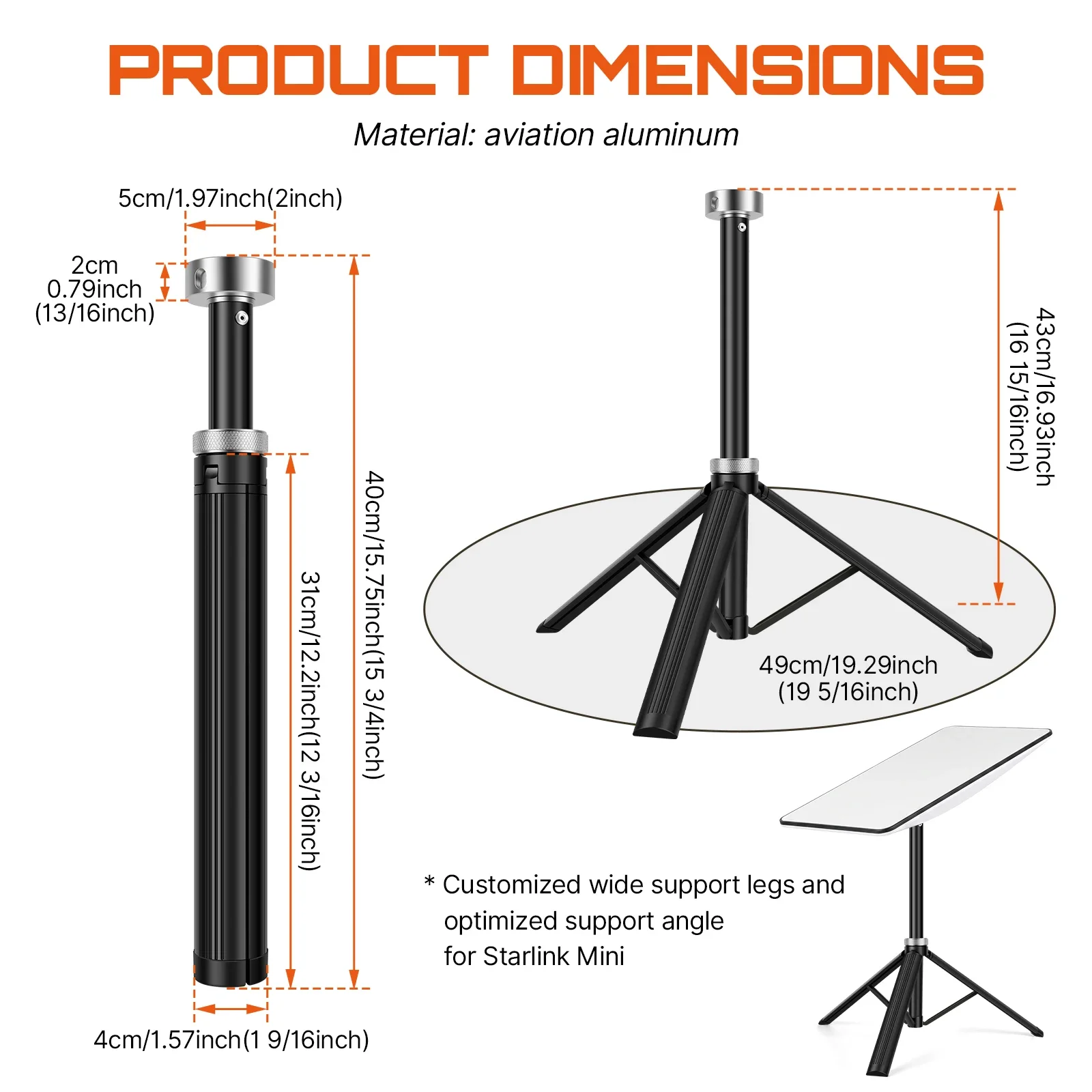 Tripod Stand Mount for Mini Pipe Adapter Satellite Dish Light Aluminum Foldable Adjustable Height RV Outdoor Camping Holder