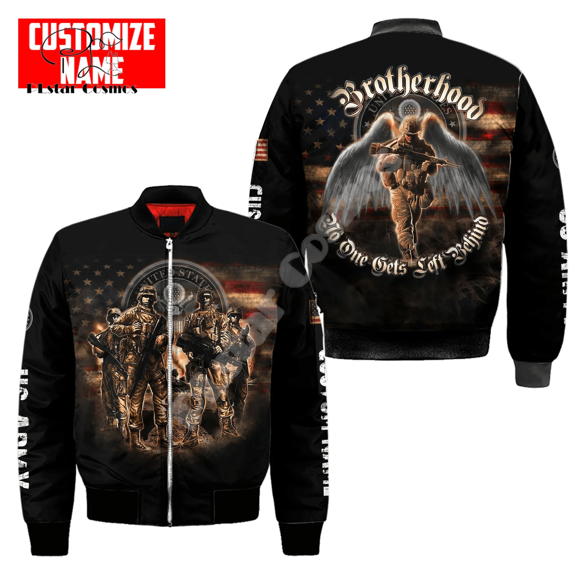 Custom Name Army Military Veteran Soldier Camo Eagle NewFashion Winter Overcoat Streetwear 3DPrint Windbreaker Bomber Jacket X3