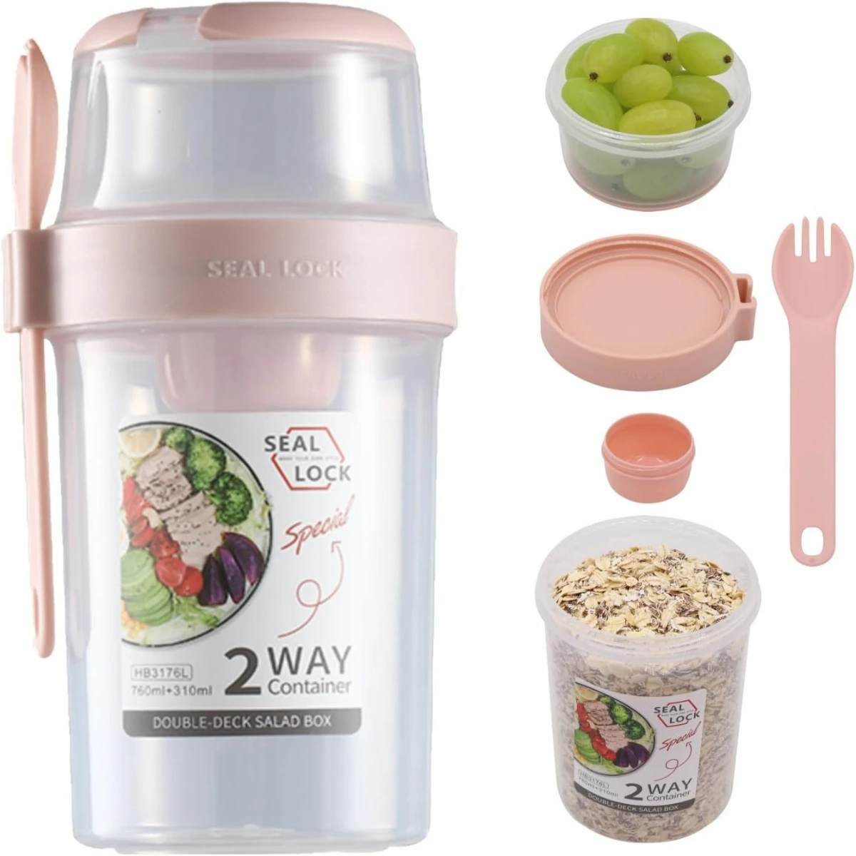 Breakfast Salad Yogurt Cereal Oatmeal Parfait Cups with Forks Portable Snack Containers and Salad Dressing Holders Daily Use