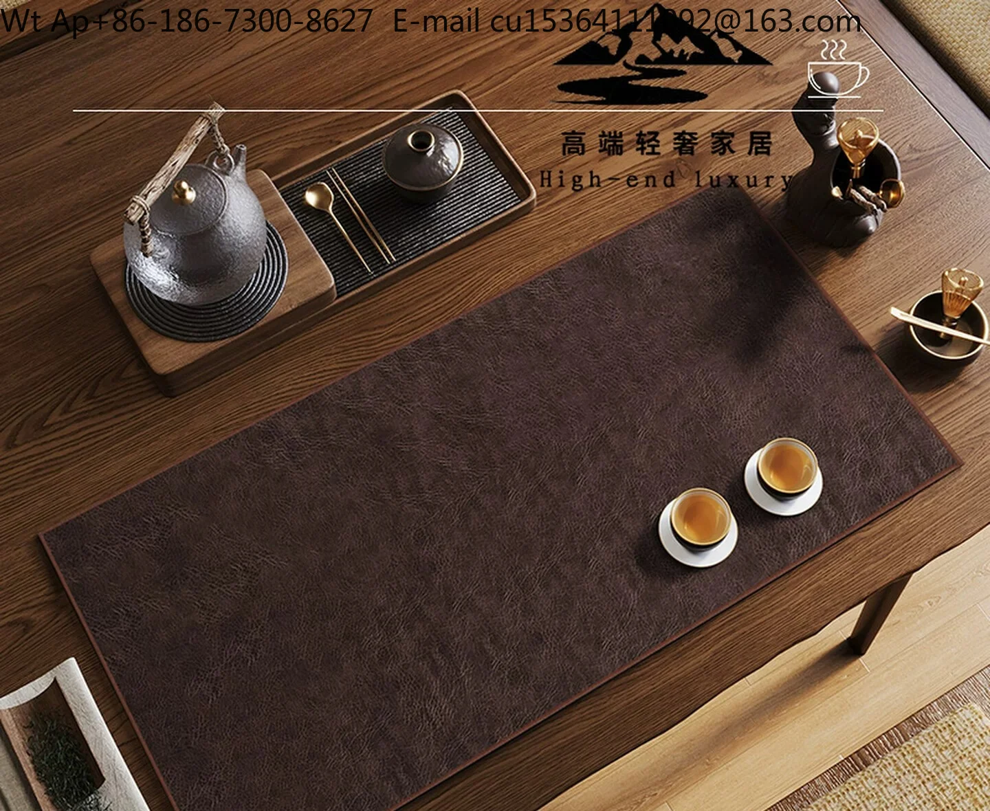 high-end cowhide tea party waterproof and thermal insulation Kung Fu tea set accessories NP table mat deep coffee, calm