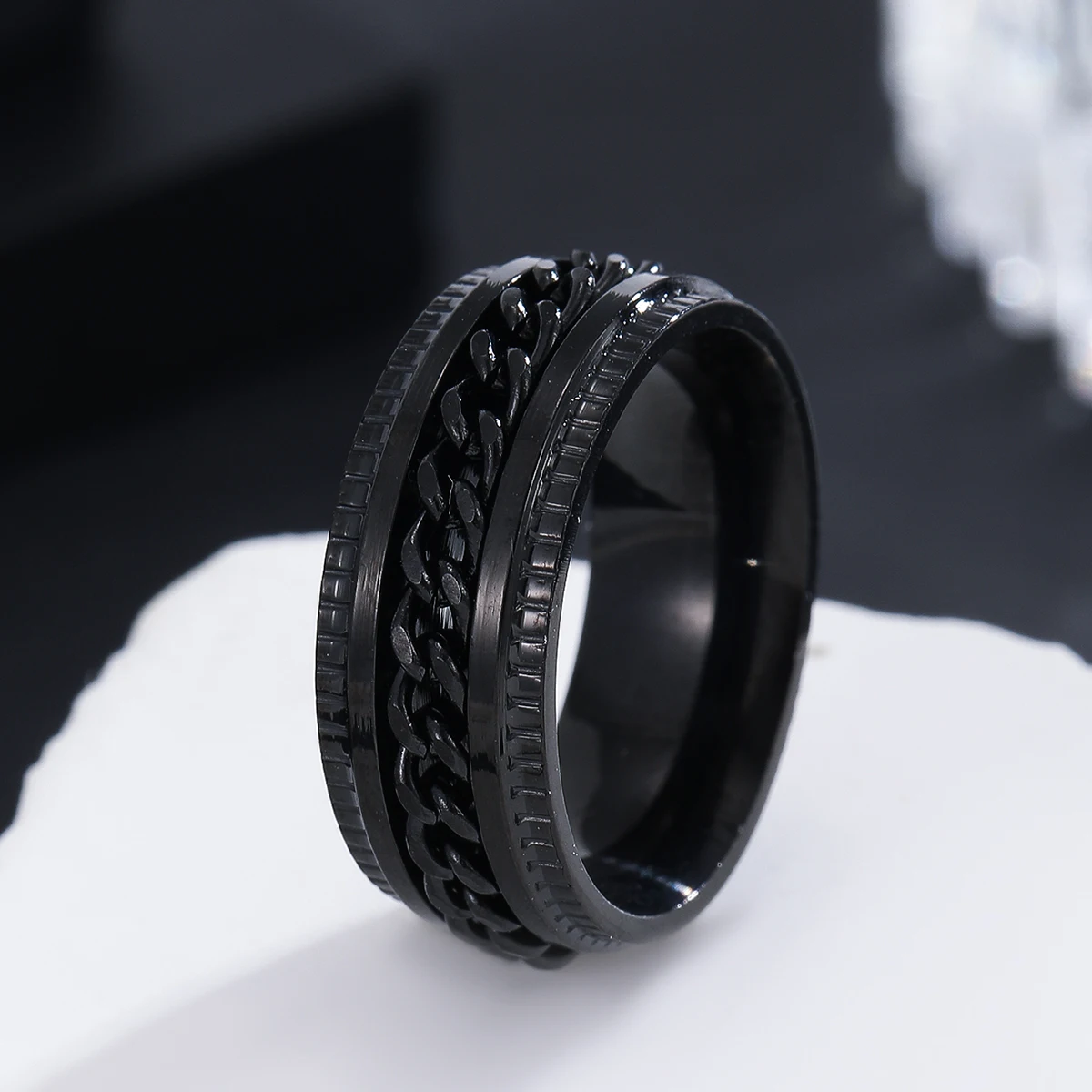 Stainless Steel Fidget Ring Black Spinner Ring For Men Women Anxiety Stress Relieving Spinning Ring Cool Male Spin Ring Men Wedd