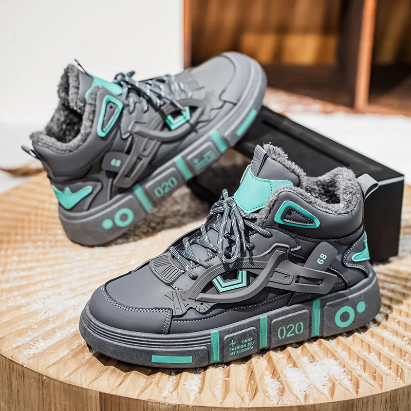 

Мужские высокие ботинки, новинка 2025, зимняя флисовая теплая уютная обувь для досок, нескользящая износостойкая уличная повседневная прогулочная обувь для мужчин