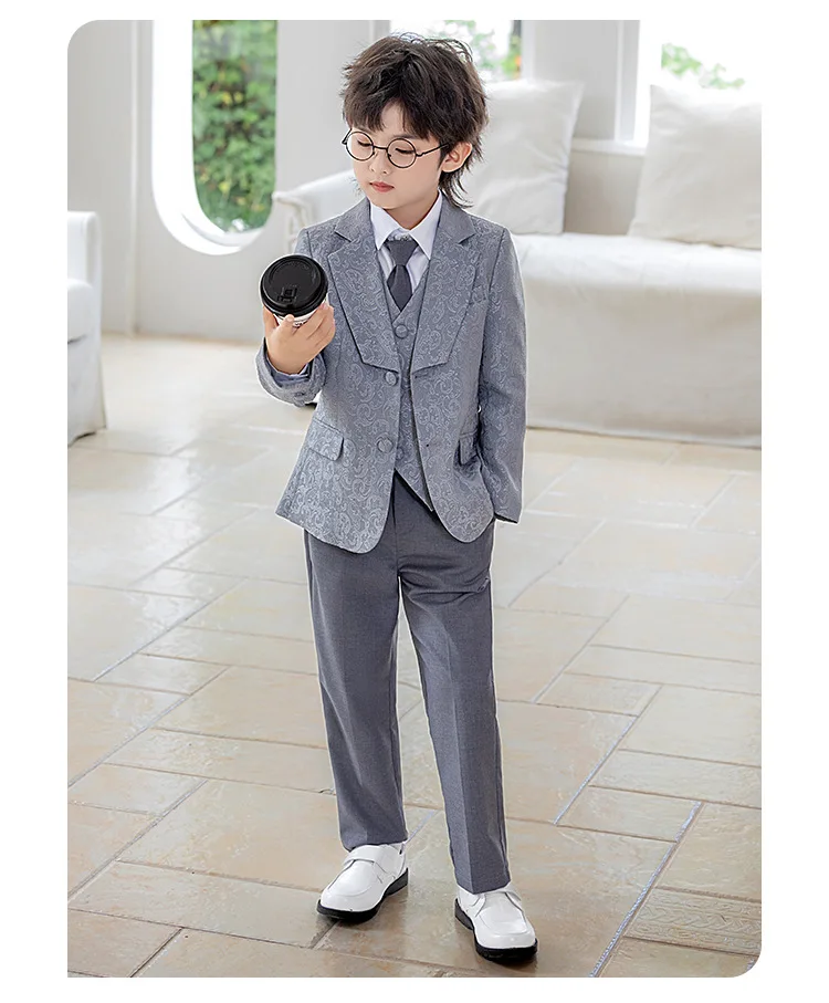 Kinder-Jungen-Jacquard-Blazer-Anzug-Set, Neujahrs-Blumenjungen-Hochzeitskostüm, Gastgeber-Outfit für Klavierauftritte, Bühnen- und Partykleidung – Detail 10