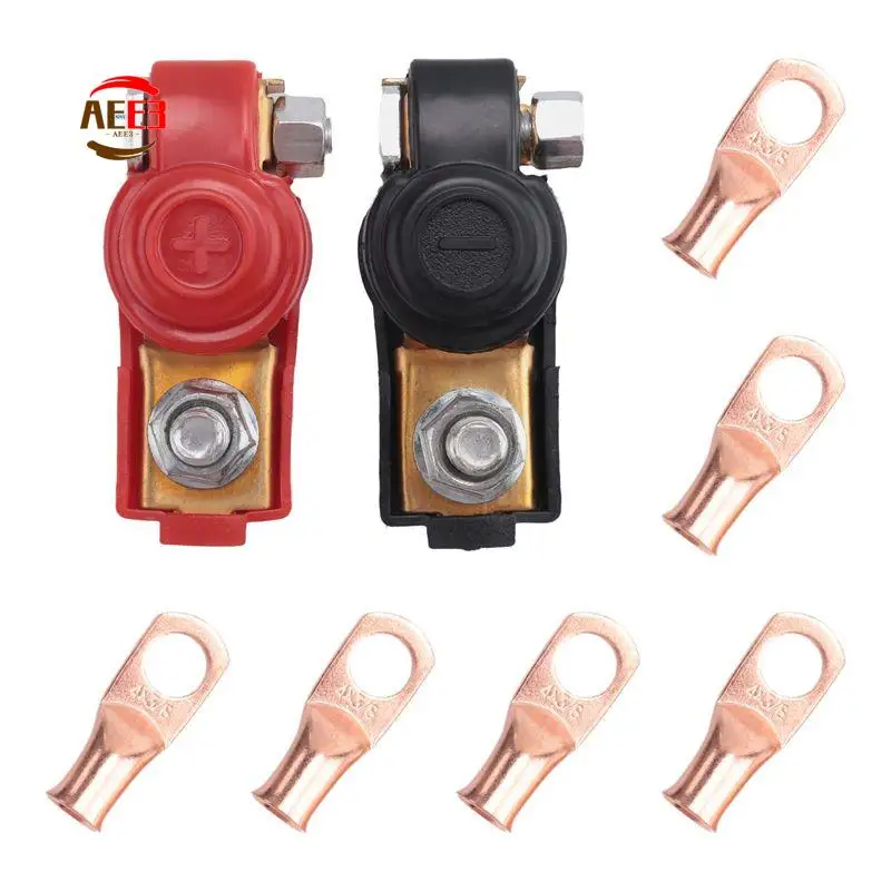 AEE3-8Pcs Copper Battery Terminals Negative And Positive Terminal Clamps Connectors With Copper Ring Assortment Kit For Car