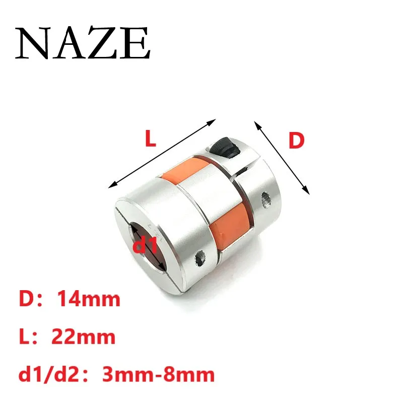 1pcs Two-Jaw D14L22  Hole3 4 5 6 6.35 7 8mm spider flexible motor coupler aluminium flexible jaw coupling  for 3Dprinter CNC