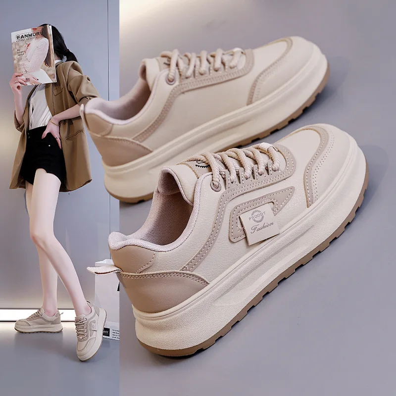 

Ladies Vulcanized Shoes Fashion New Versatile Breathable Thick Sole Height Increasing College Casual Sports Board Shoes