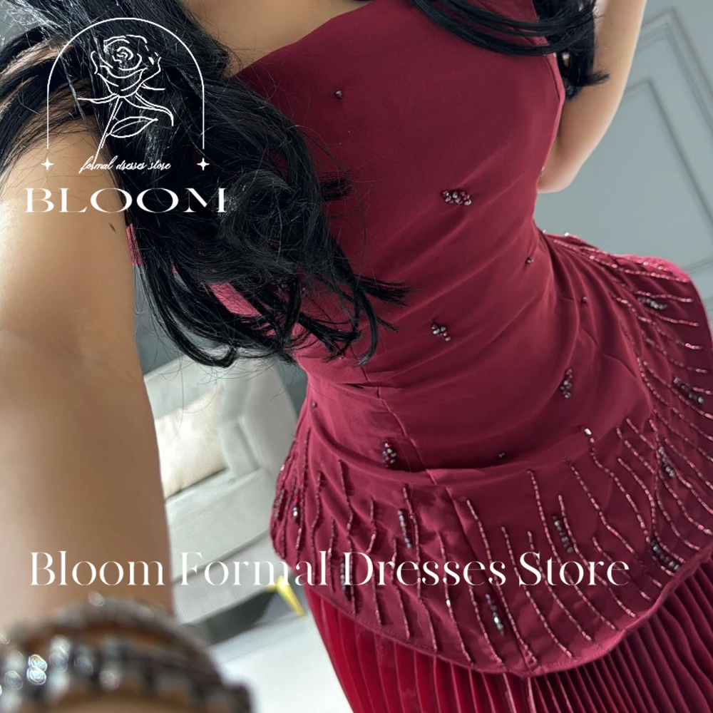 Bloom Customized  Sleeveless Solid Color Pleats Ruching Mermaid Sweep Train Solid Color Ladies Gowns For Special Occasion