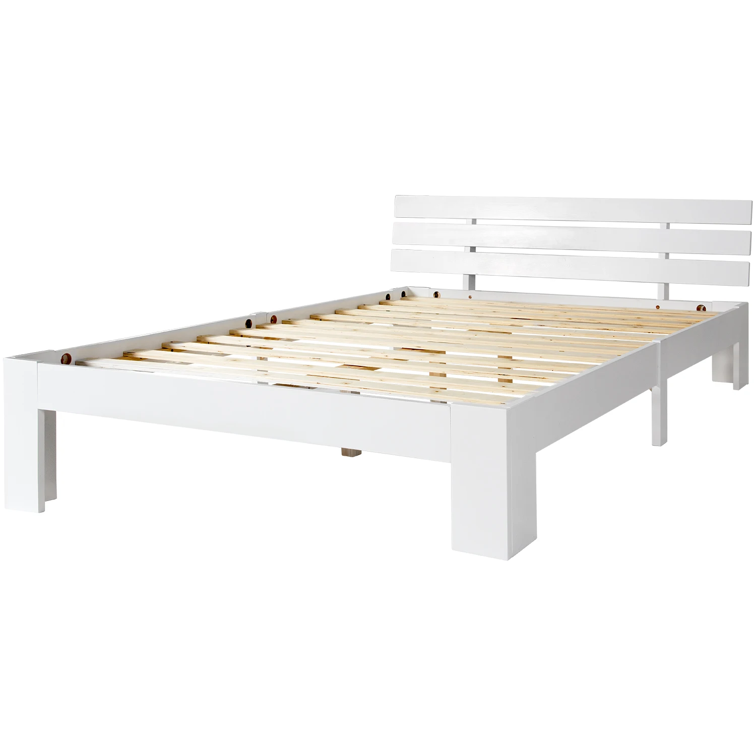 Holzbett, Doppelbett mit Kopfteil des Bettrahmens mit Schieferrost, 200 x 140 cm, Massivholz-Doppelbett, kann als Bett aus Kiefernholz verwendet werden – Detail 1