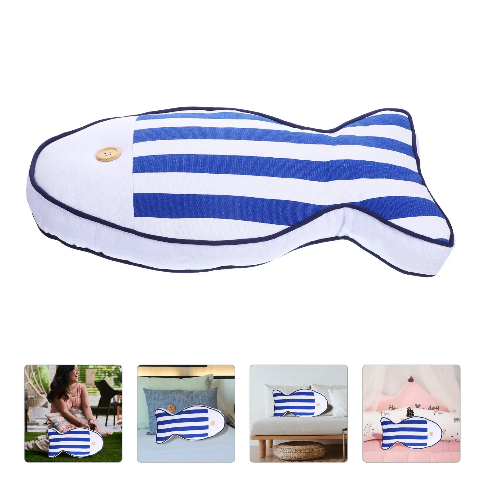 Fish Shaped Stuffed Pillow Mediterranean Minimalist Design Soft Cotton Fabric Home Decor Cushion for Sofa Bed Office Car Throw