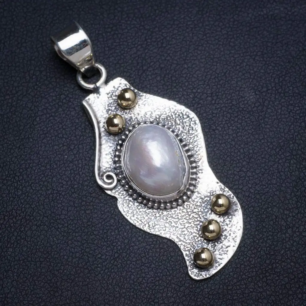 StarGems® Natural Two Tones Biwa Pearl Handmade Unique 925 Sterling Silver Pendant 2