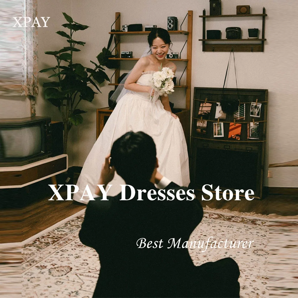 

XPAY Simple A Line Taffeta Wedding Dresses Strapless Floor Length Corset Back Bride Gowns Corset Back Plus Size Customized