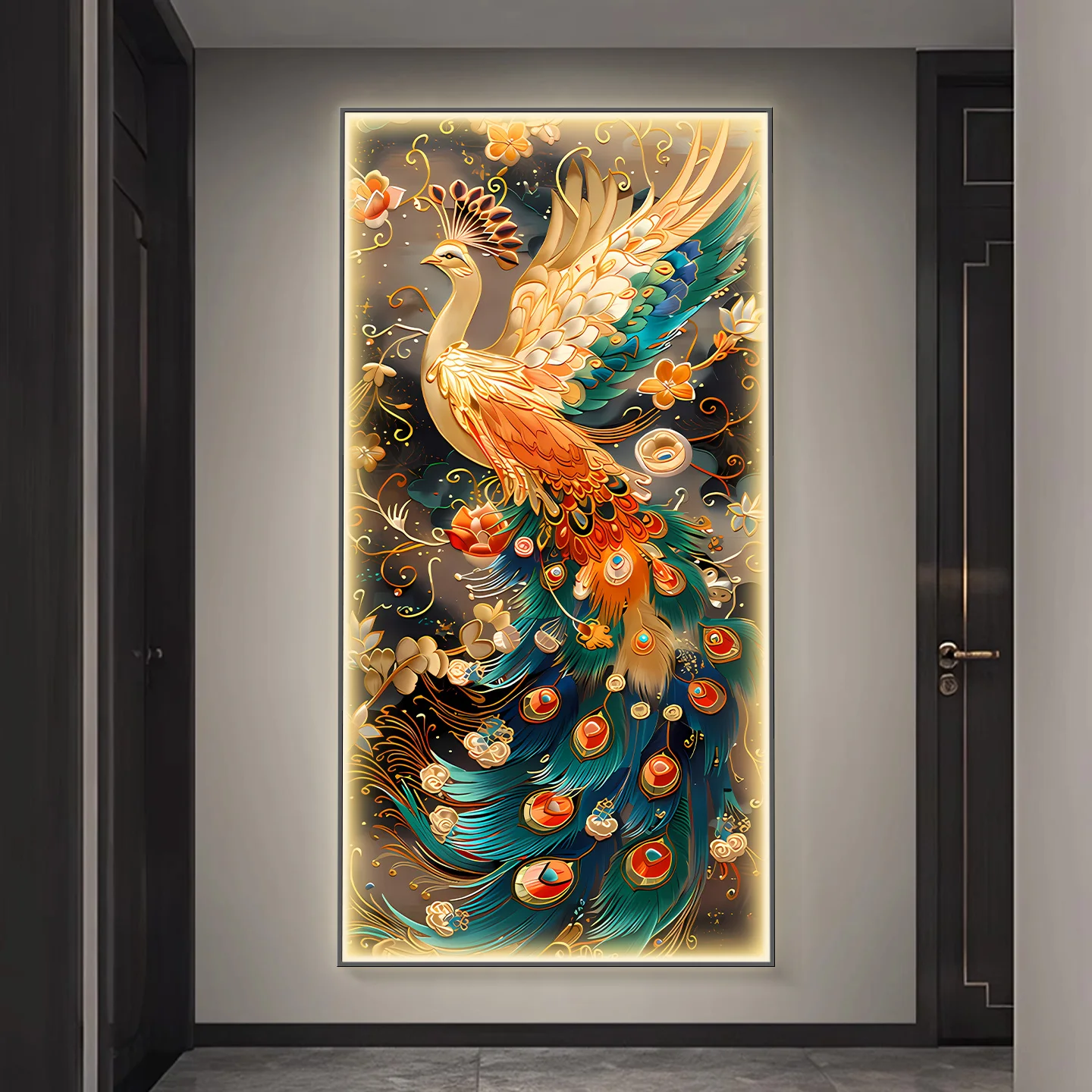

Entrance LED wall lamp with a sophisticated style. At the end of the passage and corridor, there is a peacock motif wall lamp di