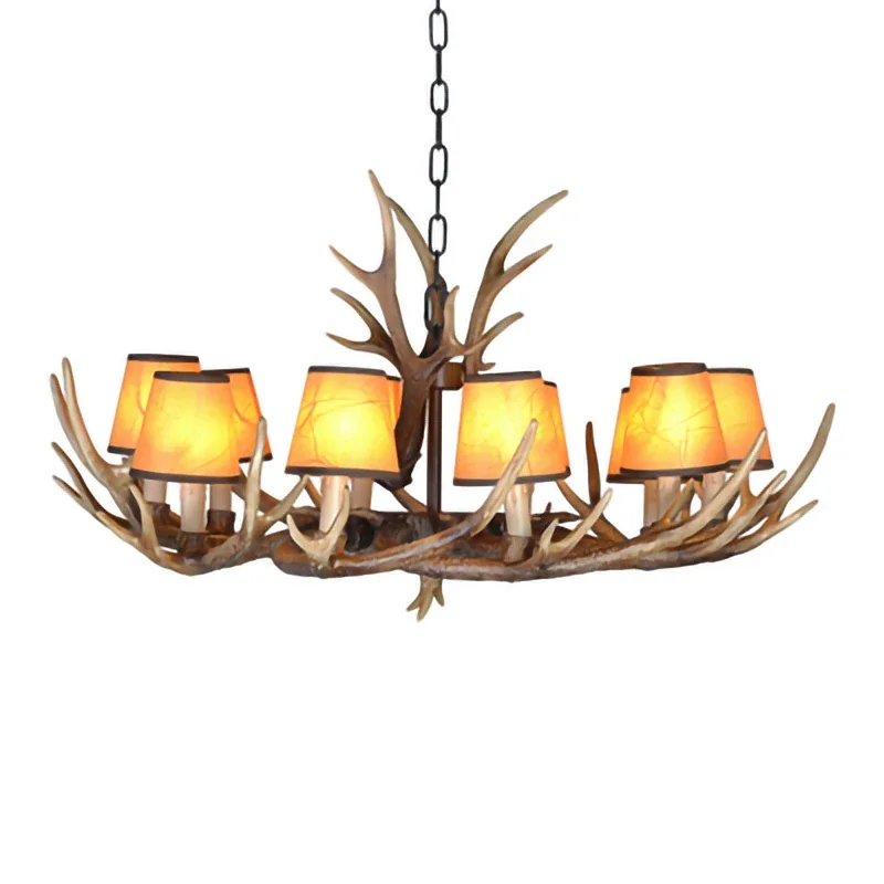 

Retro Style Antler Resin With Lampshade Chandelier For Living Room Dining Room Sweep Gold Spray Paint Indoor Modern Home Decor