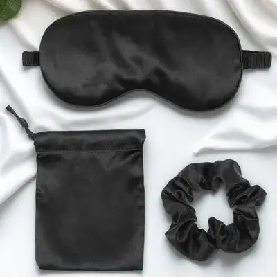 

3Pcs Eyeshade Set Elastic Headband Hair Ring Travel Sleep Mask Blindfold Storage Bag Sleeping Mask Eye Cover with Hair Ring