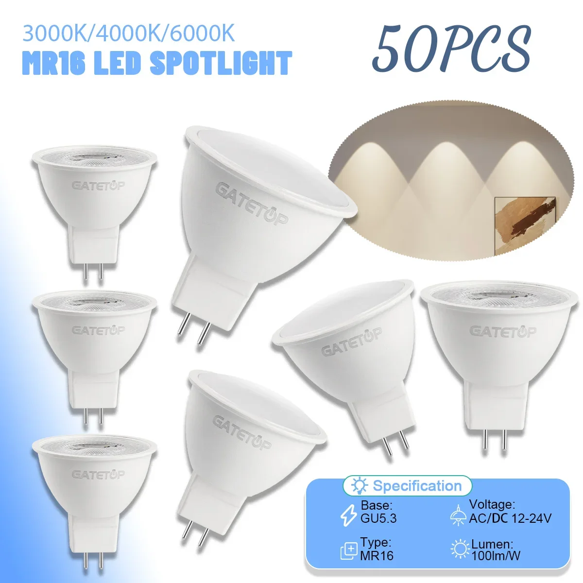 50 قطعة الجهد المنخفض MR16 لمبة التيار المتناوب تيار مستمر 12 فولت 24 فولت LED الأضواء GU5.3 3 واط 8WLampada Bombillas استبدال 50 واط مصباح هالوجين تحويل المنزل #1