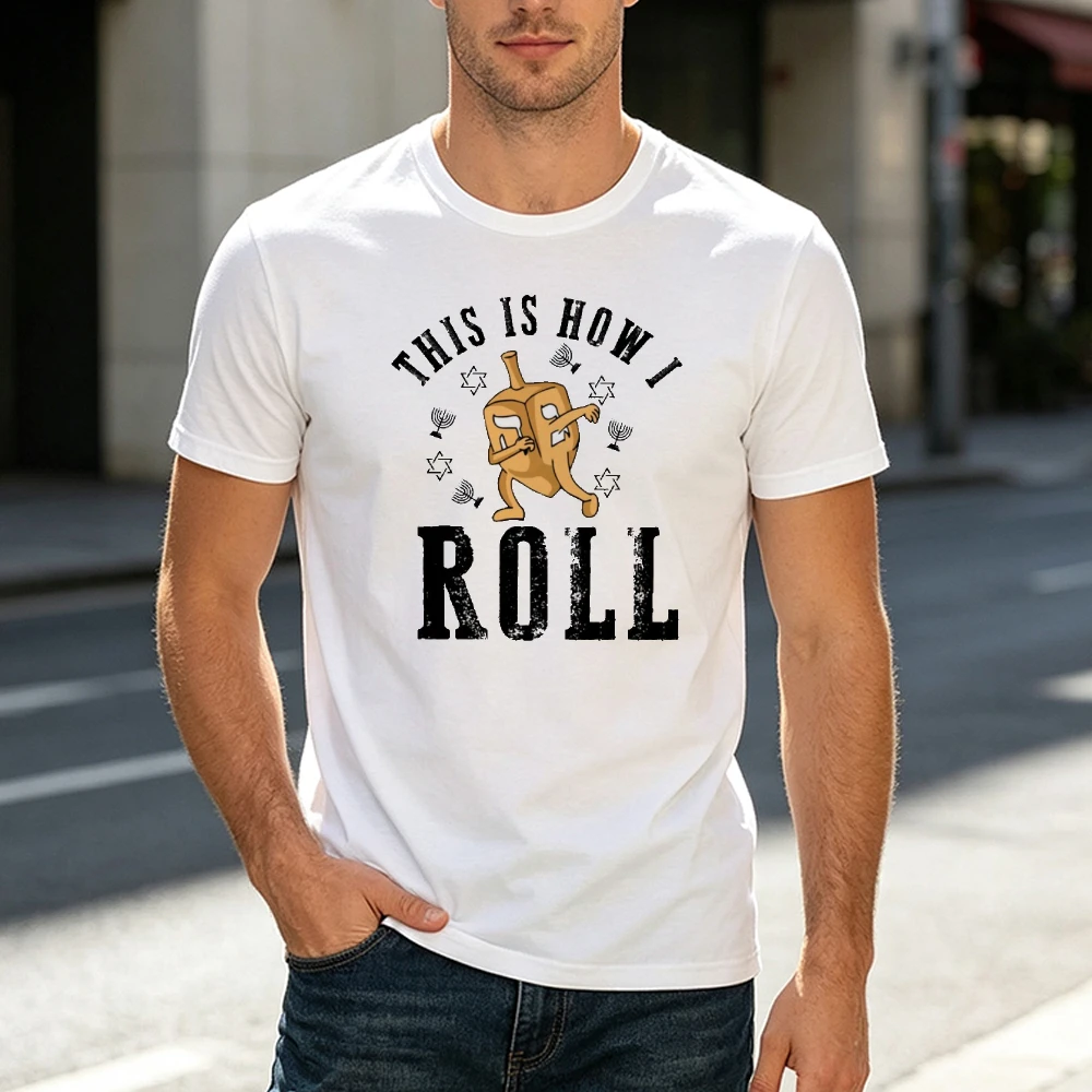 Hanukkah Dreidel Rolling Star Men Jewish Holiday T Shirt Cultural Religious Graphic Casual Winter Christmas Chanukah Party Tops