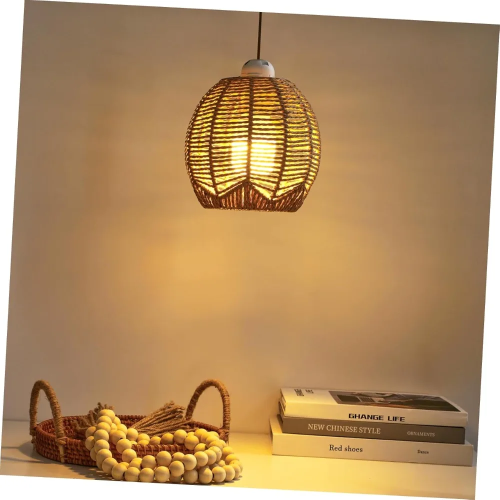 rattan lamp shade small boho shades replacement - pendant sconce shade ceiling fan light covers round woven lampshade for floor
