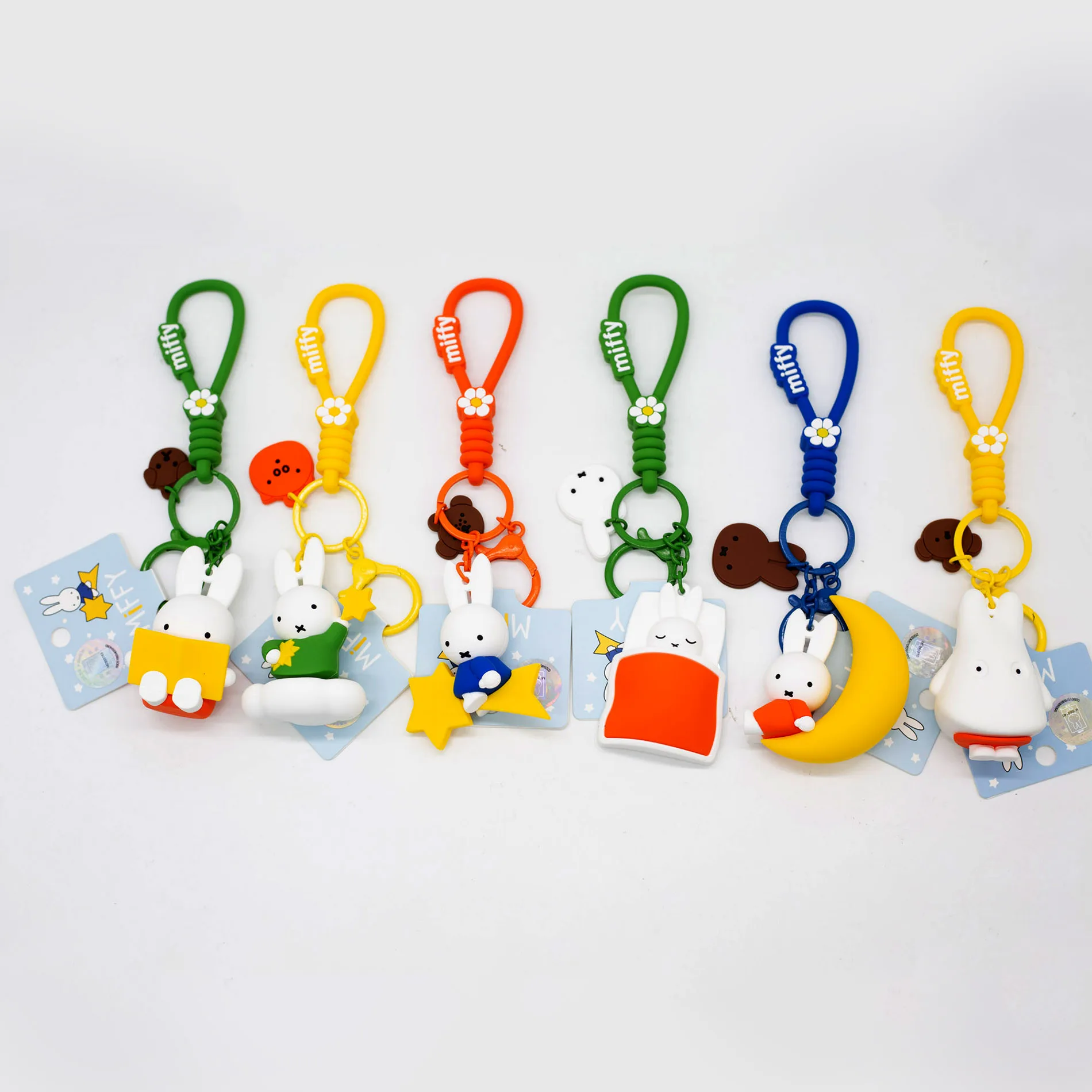 Miffy Gute-Nacht-Party Schlüsselanhänger 3D PVC Actionfigur Rucksack-Anhänger Taschen-Ornament Hasen-Puppe Auto-Schlüsselring Spielzeug Sammlerstück Geschenke