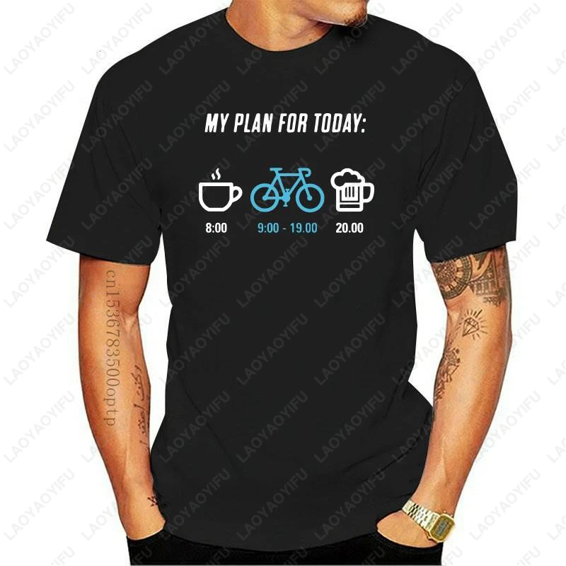 

Mens Clothing My Plan for Today Cycling Beer Coffee Cotton T Shirt Funny Casual Summer Style Interesting Tee Family Ropa Hombre