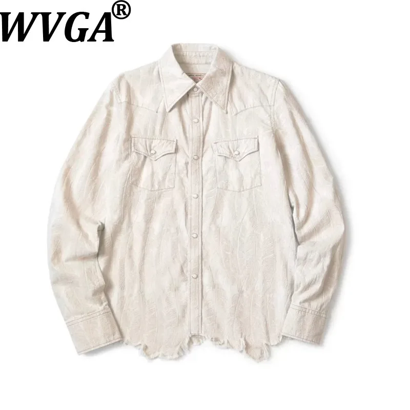 WVGA Spring Autumn New Men's Japanese Style Retro Feather Embroidered Denim Shirt Niche Chic Casual Long Sleeved Tops Ins W27913
