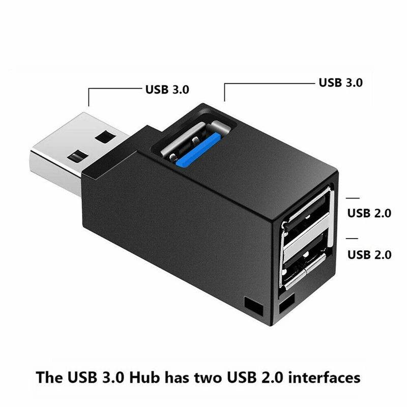 Mini Hub USB 3,0 de 3 puertos, caja distribuidor de alta velocidad para PC, Notebook, ordenador, disco U, lector de tarjetas de teléfono móvil, 2 uds.