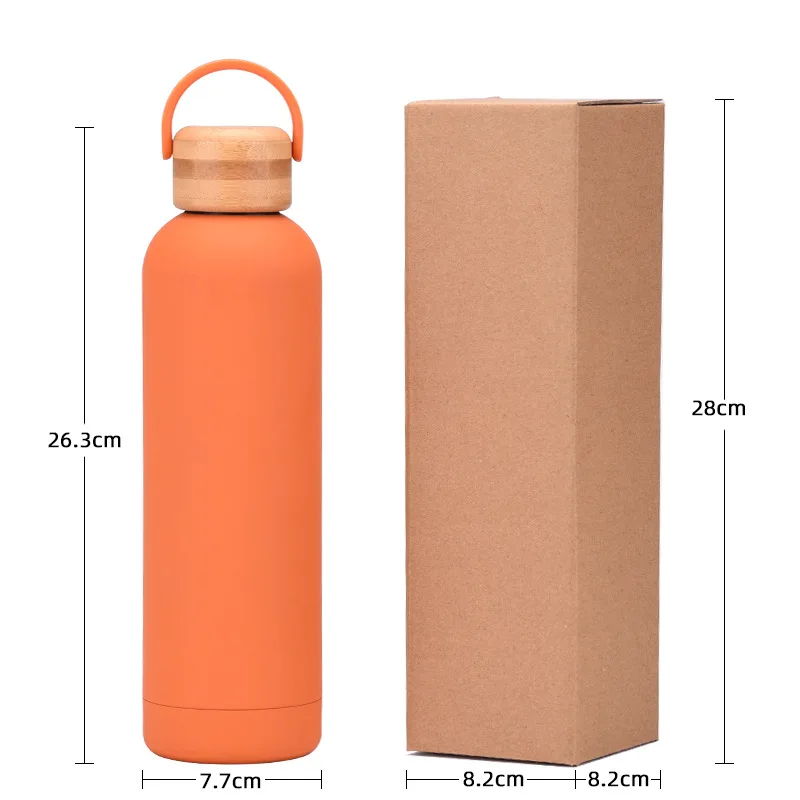 Sports Thermos Cup With Bamboo Lid And Handle,Stainless Steel Vacuum Flasks,Camping Gym Drinkware,Small Mouth Water Bottle,750ml