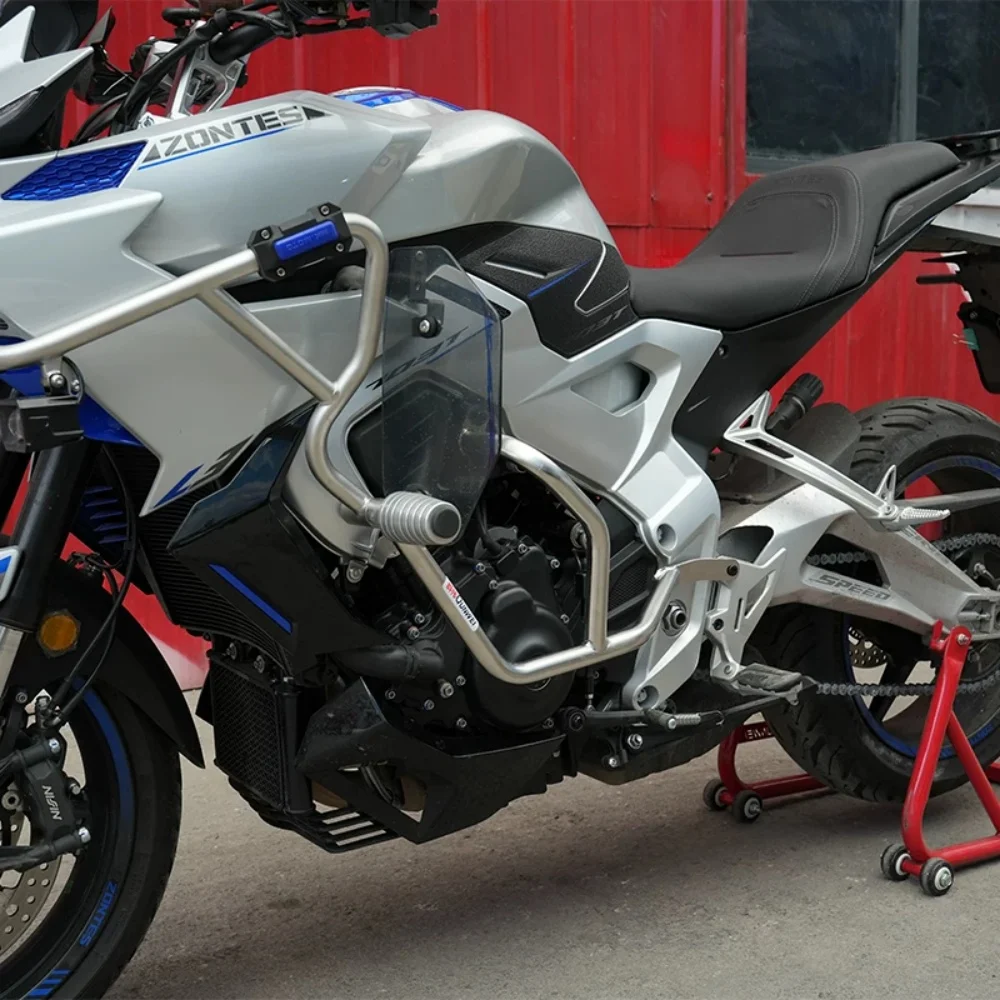 Stainless steel crash bars/lower engine guards for ZONTES 703T – aftermarket protection against drops and impacts.