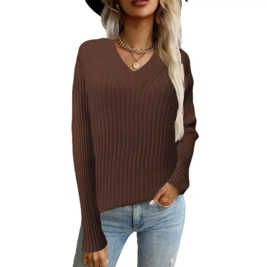 

Women's Casual Loose Pullover Sweater Autumn Winter European American Style Wish Solid Color Knitted Top