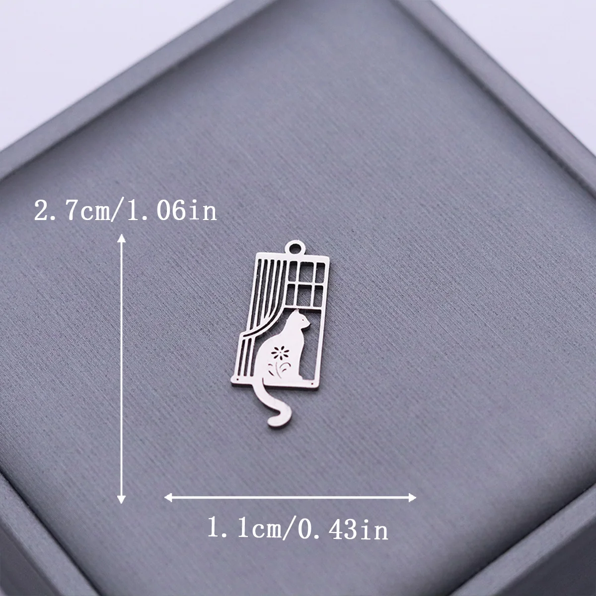 3pcs Stainless Steel Window Cat Pendant Charms Curtain Kitten With Flower DIY Earring Necklace Handcraft Jewelry Making Supplies