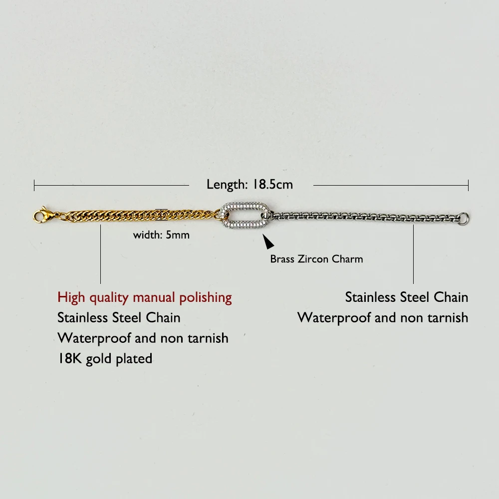 New ins Stainless Steel Two Tone Splicing Chain Zircon Bracelet For Women Vintage Micro Inlaid Zircon Bracelets Fashion Jewelry