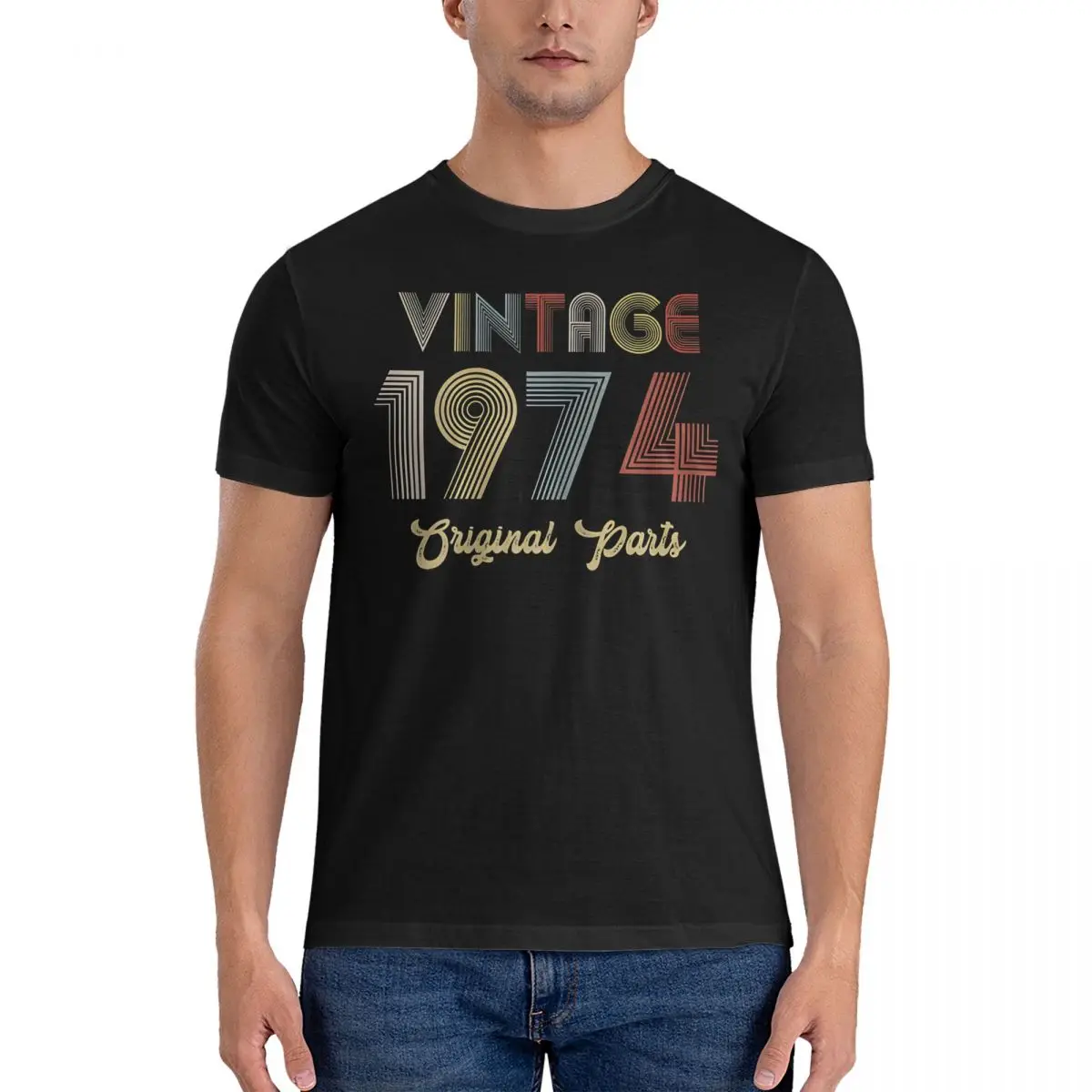 Men's T-Shirts 47Th Vintage Original Parts Fitted Scoop Fashion 100% Cotton Tee Shirt Short Sleeve Old Vintage 1974 Birthday