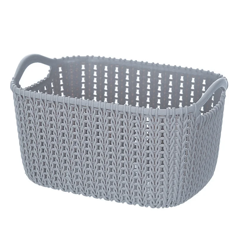 2pcs Imitation Rattan Storage Basket, Tabletop Small Storage Basket, Plastic Sundries, Snacks, Bathroom Washing Storage Frame