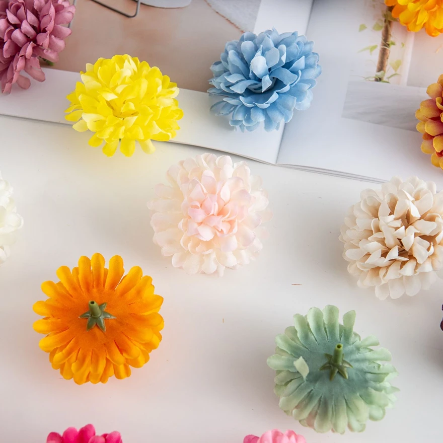 50/100pcs Artificial Flower Ball Chrysanthemum Home Room Table Wedding Wreath Decoration Outdoor Bridal Diy Gift Box Accessories