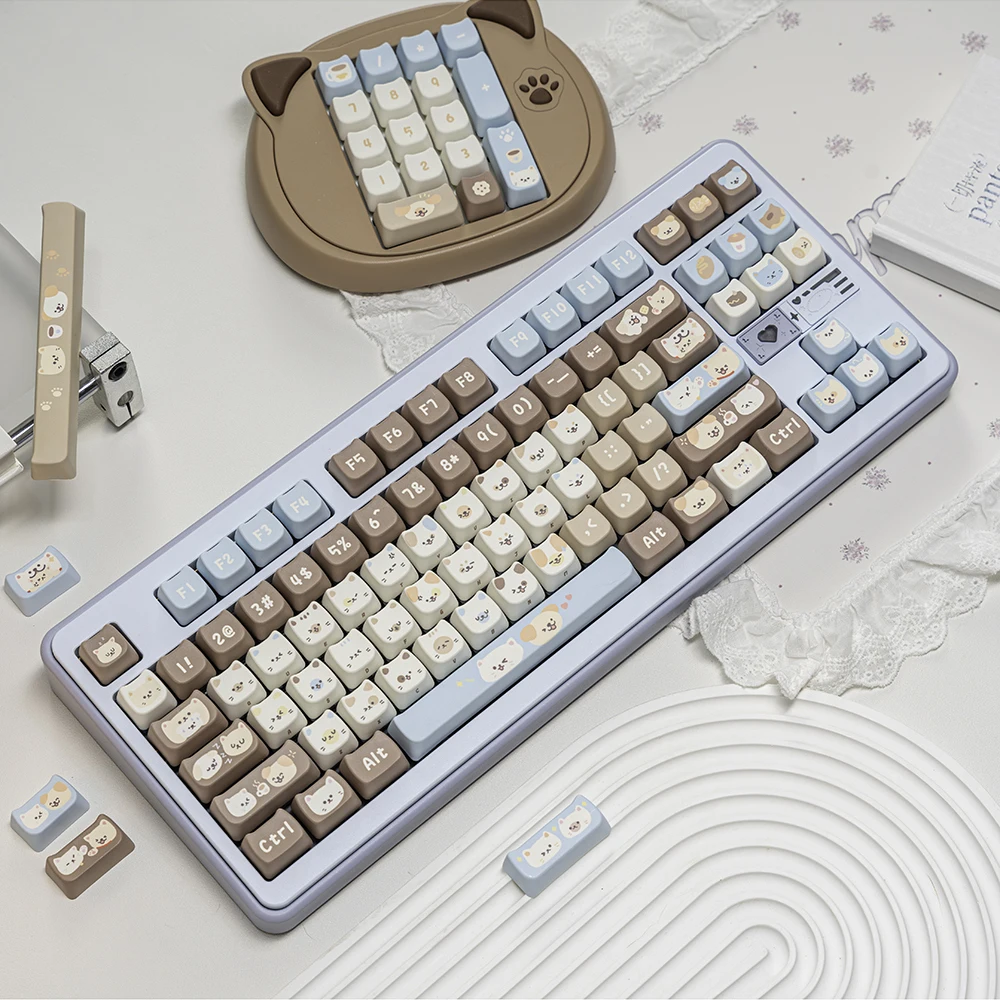 Kawaii Pastel Cats Dessert Mao Profile Keycaps (130 Keys)