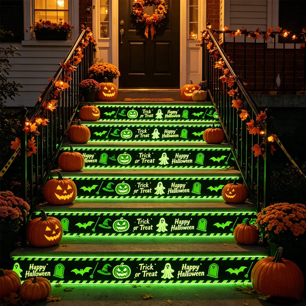Fluorescence Halloween Warning Tape Sticker Plastic DIY Halloween Isolation Belt Sign Black Halloween-themed Stickers