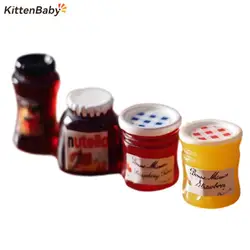 4Pcs 1:12 Dollhouse Miniature Coffee Can Bread Spread Fruit Sauce Jam Food Model Kitchen Decor Toy Doll House Accessories