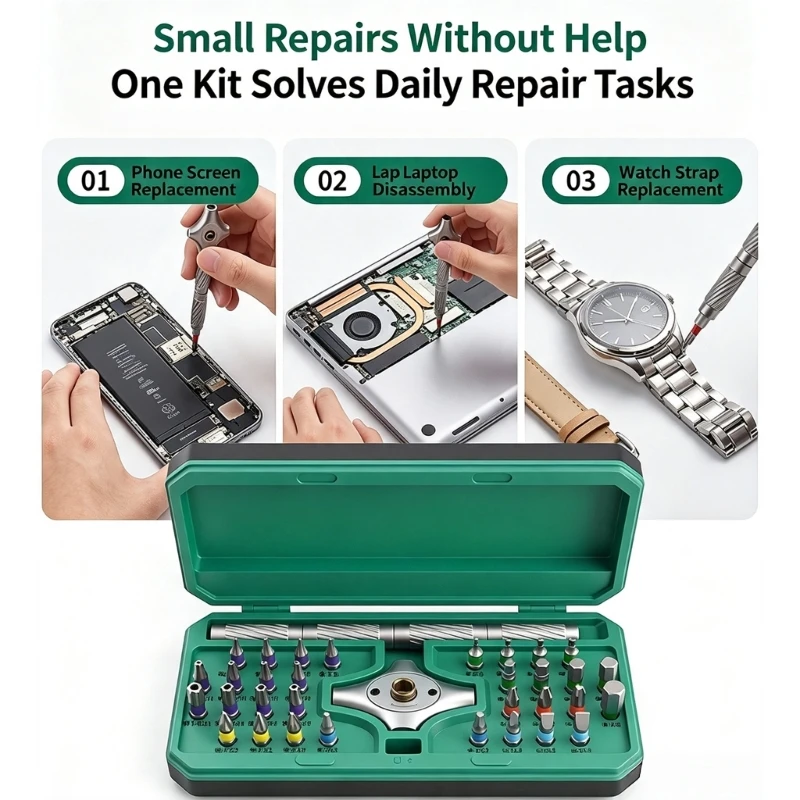 Storage Case Screwdriver Set 34 in 1 with Steel Driver Heads, Driver Handle and Extension Rod for Daily Home Repair Use and M4YD