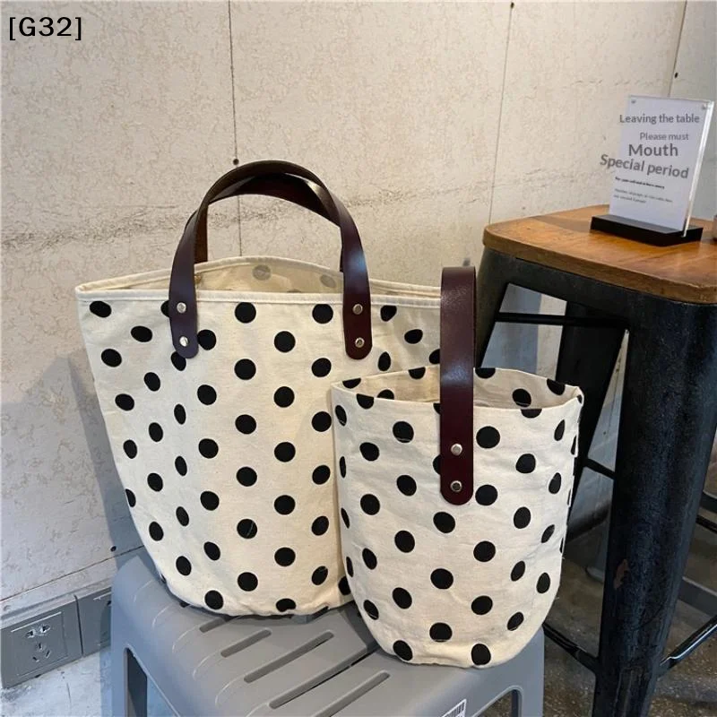 Simple Polka Dot Canva Tote Bag For Women Large And Small Handbags With Leather Handles Casual Daily Shopping Shoulder Bags[G32]